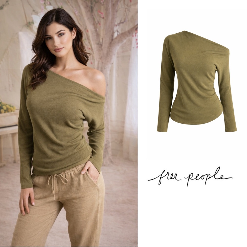 NEW FREE PEOPLE Fuji Off the Fuji Off the Shoulder Thermal Top in Earth …